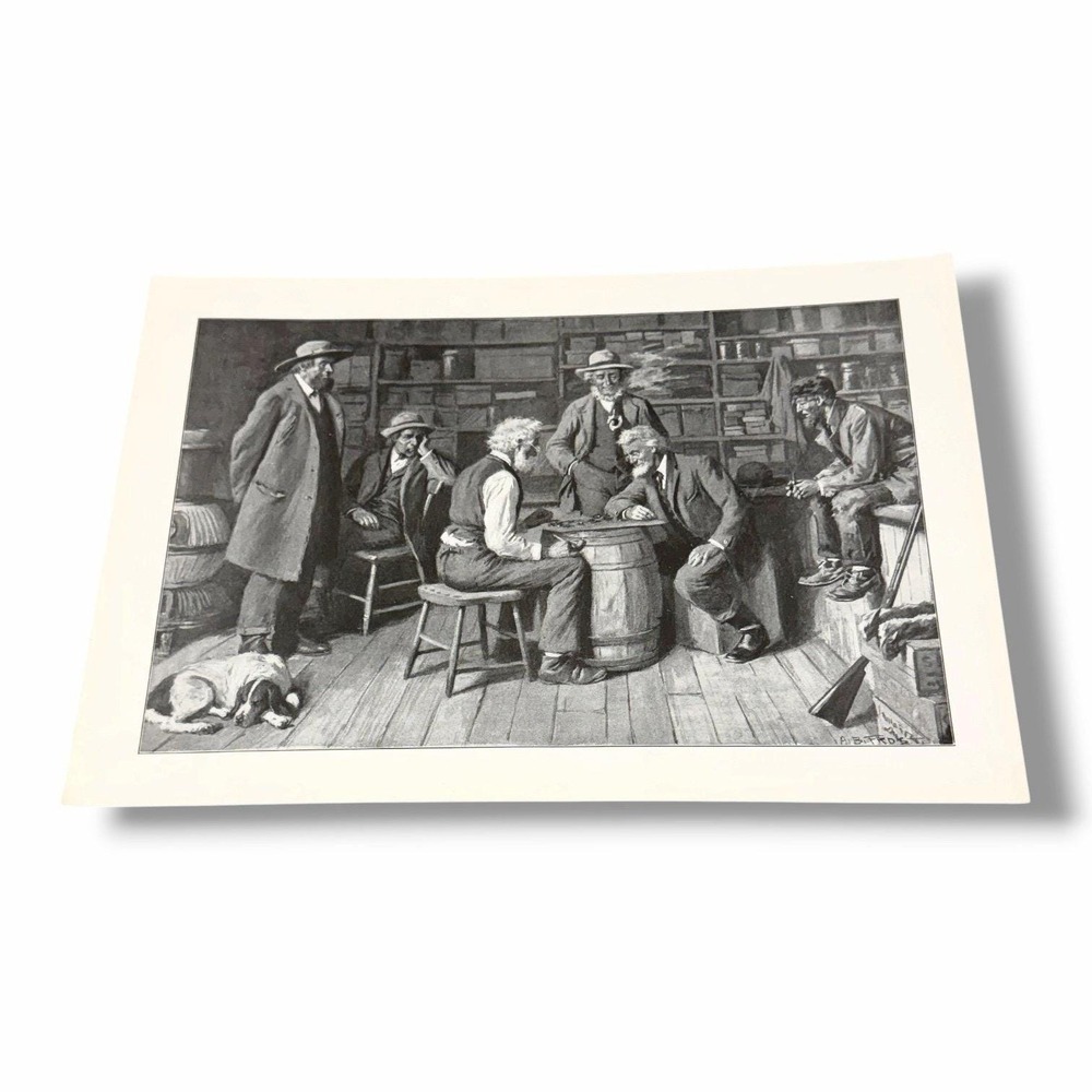 Vintage Illustration Art Bookplate 1904 A Close Game by AB Frost AA
